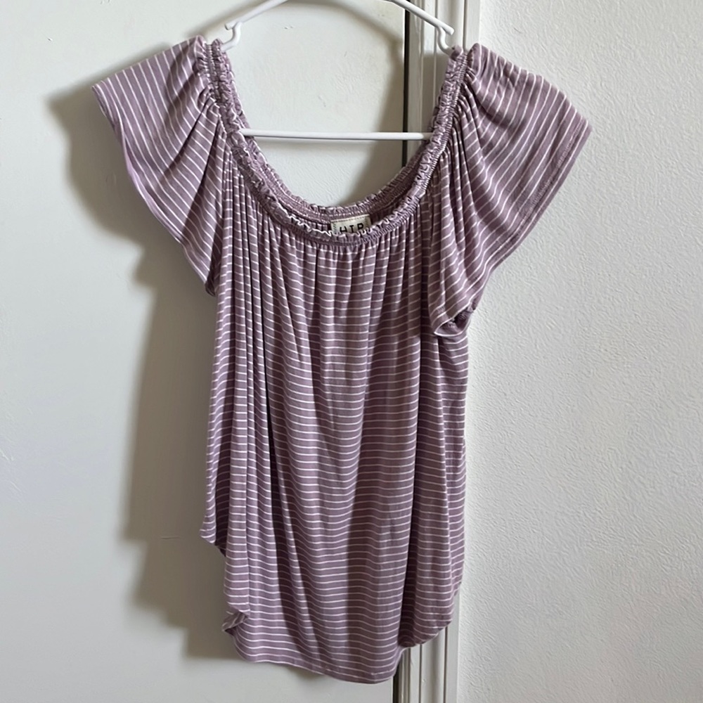 Purple with white strips short sleeve shirt size S